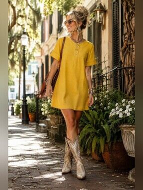 Banana Republic Size 0 Mustard Yellow Mod Shift Dress Button Detail